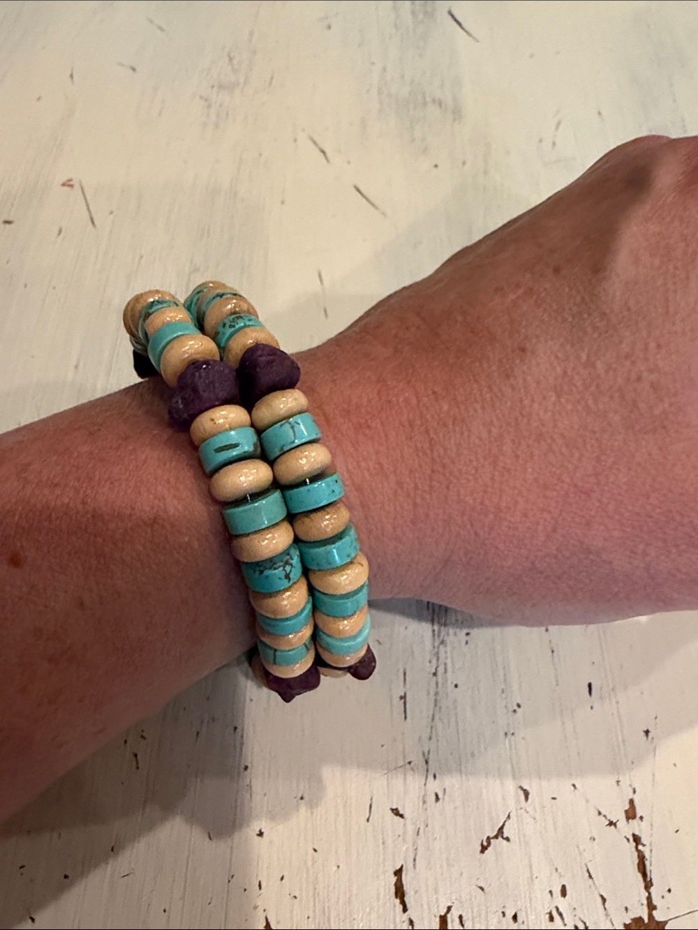 Ruby, Turquoise and Cream Beaded Wrap Bracelet